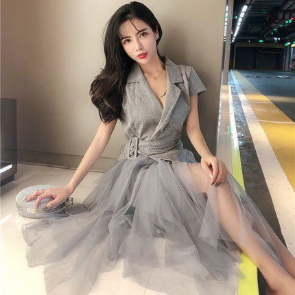 Suit dress women's stitching long section