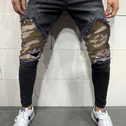 Men s Pleated Camouflage Slim fit Jeans