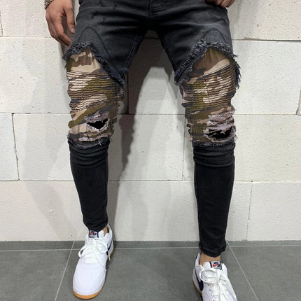 Men s Pleated Camouflage Slim fit Jeans