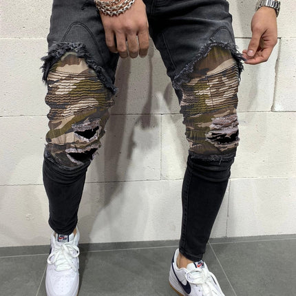 Men s Pleated Camouflage Slim fit Jeans