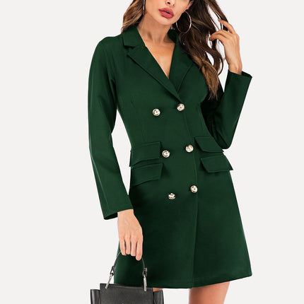 V-Neck Double-Breasted Blazer Dress