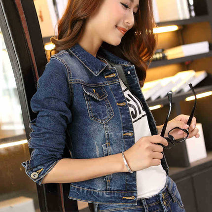 All-Match Solid Color Long-Sleeved Denim