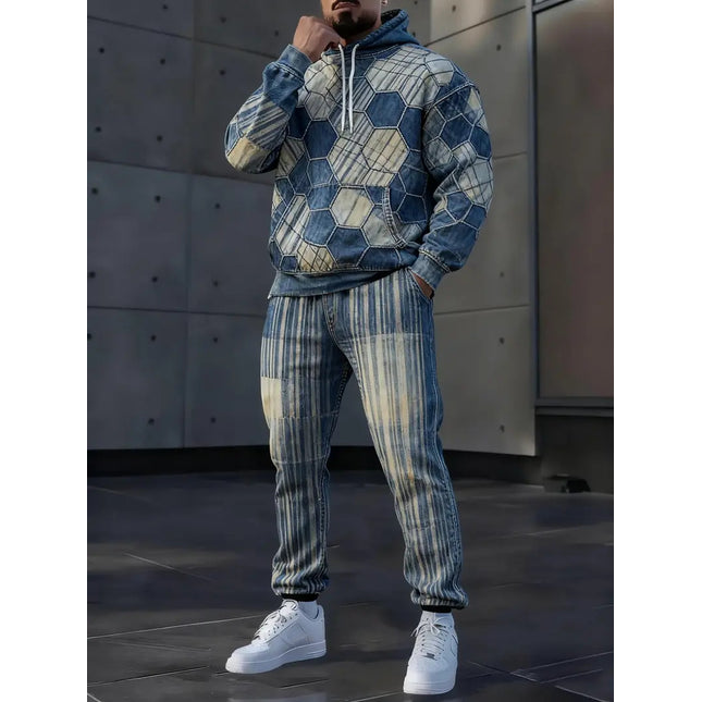 Mens Lettered Denim Hoodie With Fashionable 3D Print