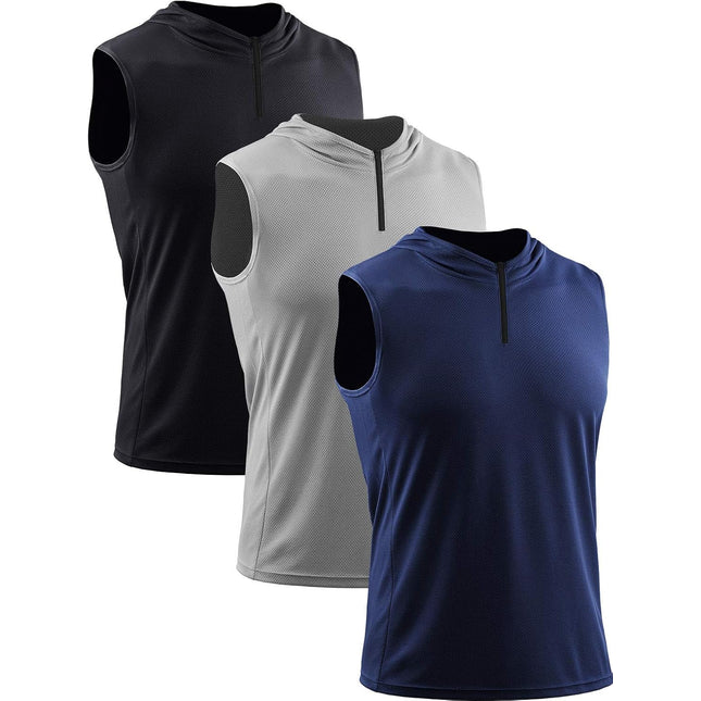 Men'S Running Tank Tops 3 Pack Sleeveless Workout Athletic Shirts with Hoods