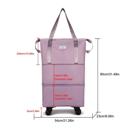 Folding Luggage Bags Expandable Rolling Duffle Pack With Wheel Large Capacity Oxford Clot Dry-Wet Separation Outdoor Weekend Bag