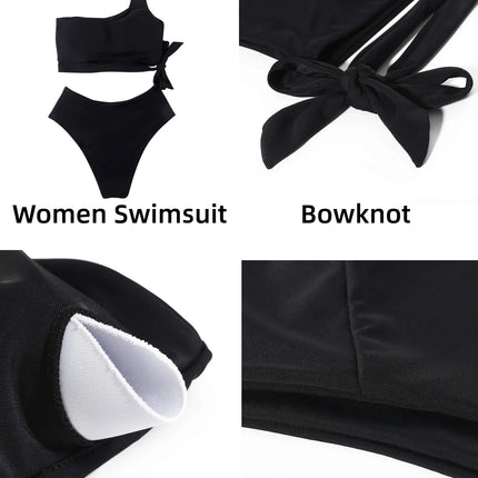 One Shoulder Womens Bikini Sets High Waisted Bathing Suits for Women Tie High Cut Swimsuits
