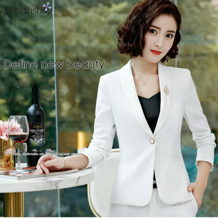 Fashion Women'S Pant Suits Office Lady Business Work Uniform 2 Piece Pants Blazer Set Autumn Spring Formal Jacket Suit Female