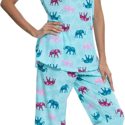 Womens Pajama Sets Cotton Pj Set Short Sleeve Top with Capri Pants Sleepwear 2 Piece Lounge Set