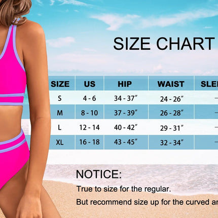High Waisted Womens Bikini Sets Sporty Two Piece Swimsuits for Women Color Block High Cut Bathing Suits