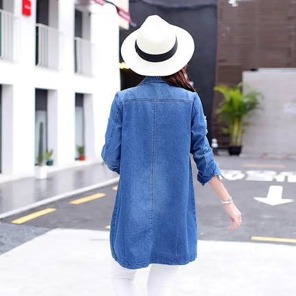 Women's Loose Ripped Mid-length Denim Jacket