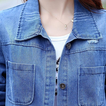 Women's Loose Ripped Mid-length Denim Jacket