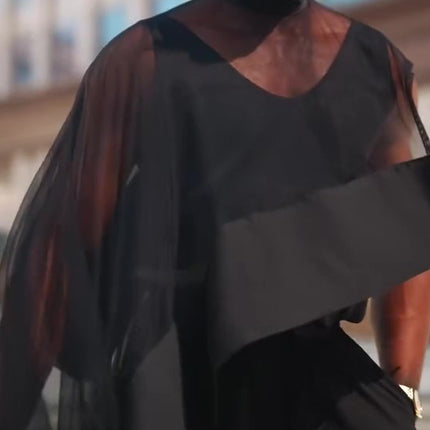 Black Mesh Irregular Hem Wide-leg Pants Suit