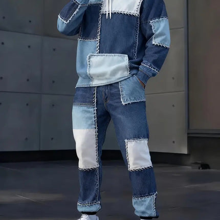 Mens Lettered Denim Hoodie With Fashionable 3D Print