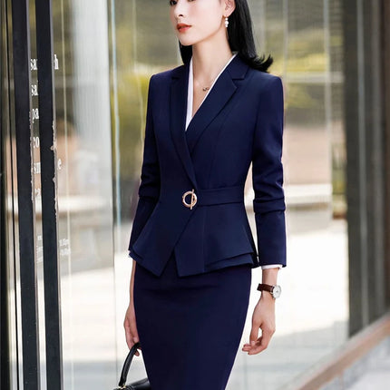Women Skirt Suits Two Piece Set Office Ladies Blazer Pants Wine Red Elegant Business Suit Set Black Suits Work Wear Uniform