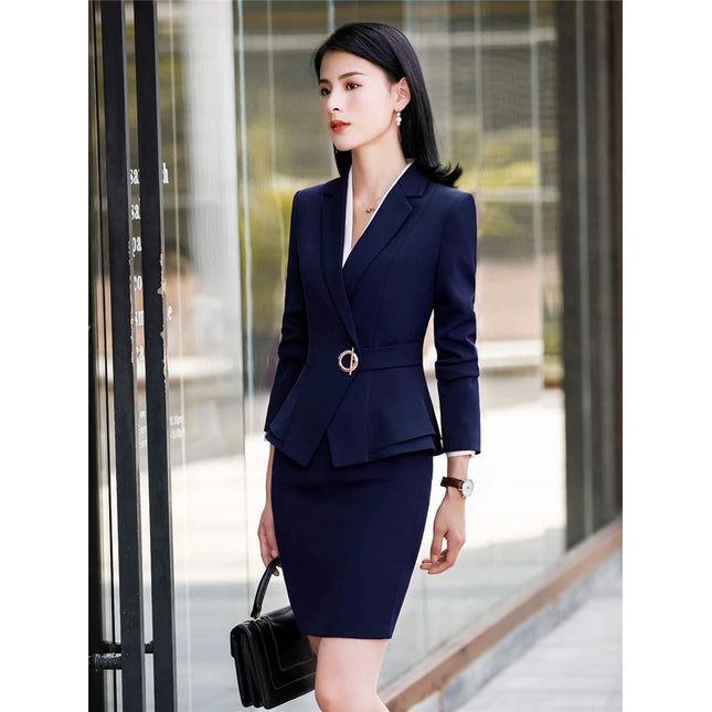Women Skirt Suits Two Piece Set Office Ladies Blazer Pants Wine Red Elegant Business Suit Set Black Suits Work Wear Uniform
