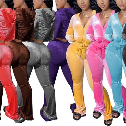 Winter Outfits for Women 2 Piece Sweatsuits Zip-Up Hoodie Jogger Tracksuit Set Sweatshirt & Sweatpants Two Piece Outfits for Women Workout Sets 2 Piece Jogging Suits Velvet Track Suits Yellow, L