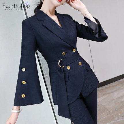 Double Breasted Women Suits Business Work Office Formal Pant Suits Female Elegant Blazer Sets Autumn Winter Clothes 2022 New