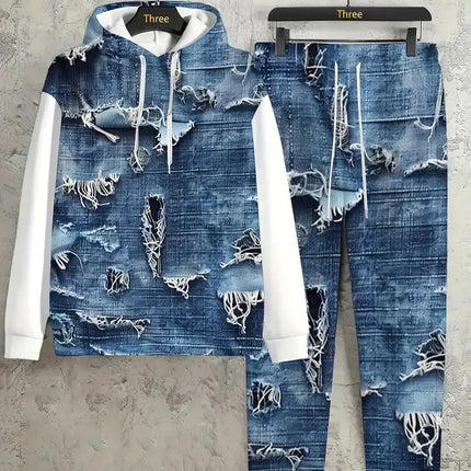 Mens Lettered Denim Hoodie With Fashionable 3D Print