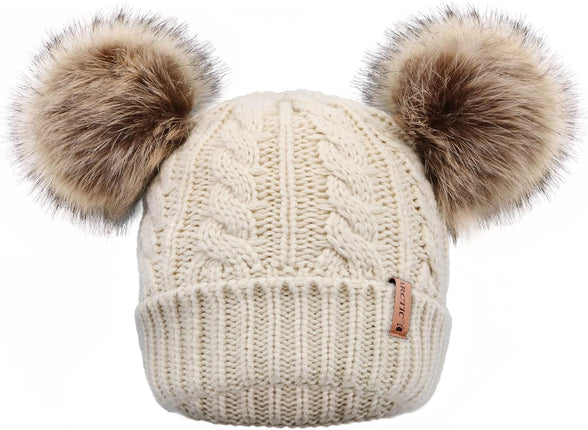 Pom Pom Beanie Cable Knit Fleece Lined Winter Beanie Women Hat