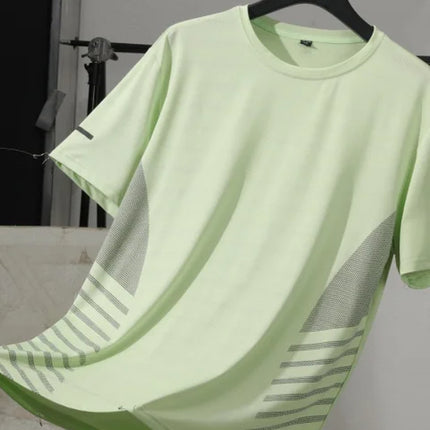 Running T-Shirt Men Summer Ice Silk Thin Top Reflective Printing Quick Dry Short Sleeve Breathable Fitness Sports T-Shirt 5XL