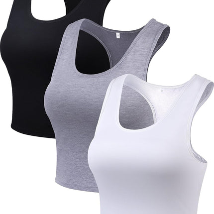 3 Pieces Crop Tops for Women, Workout Tops Basic Cropped Tank Tops Sleeveless Racerback Sports Gym Crop Tank for Teen Girls