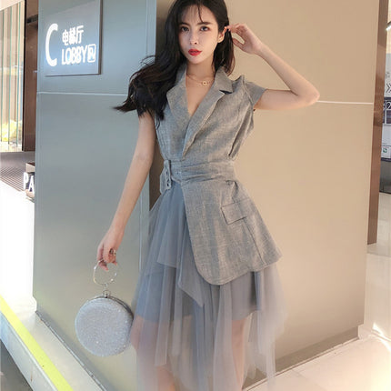 Suit dress women's stitching long section