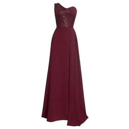 New European And American Foreign Trade African Women's Sloping Shoulder Sexy Long Dress