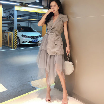 Suit dress women's stitching long section