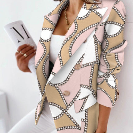 Long Sleeve Double Breasted Printed Blazer