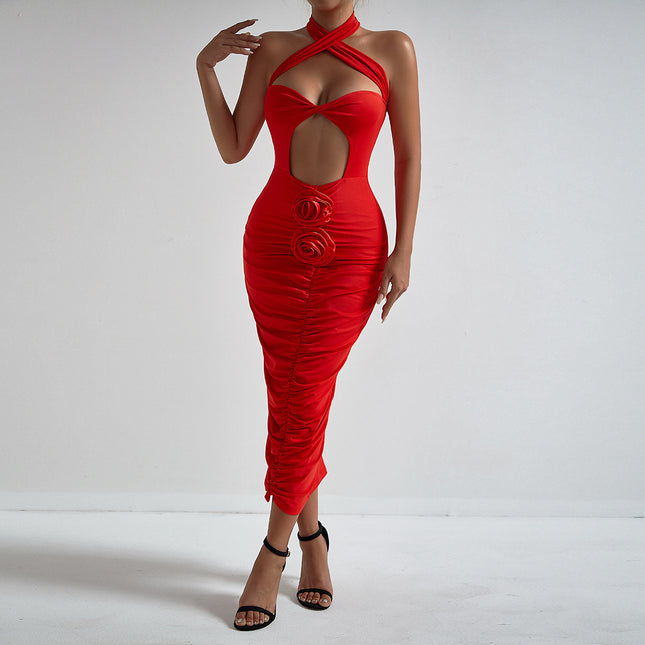 Flower Cross Chest Dress Women