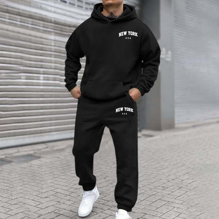 Mens Fleece-Lined Hooded Printed Sweatshirt And Hoodie Set