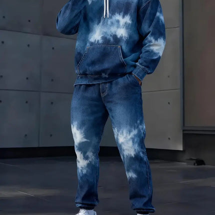 Mens Lettered Denim Hoodie With Fashionable 3D Print