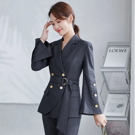 Double Breasted Women Suits Business Work Office Formal Pant Suits Female Elegant Blazer Sets Autumn Winter Clothes 2022 New