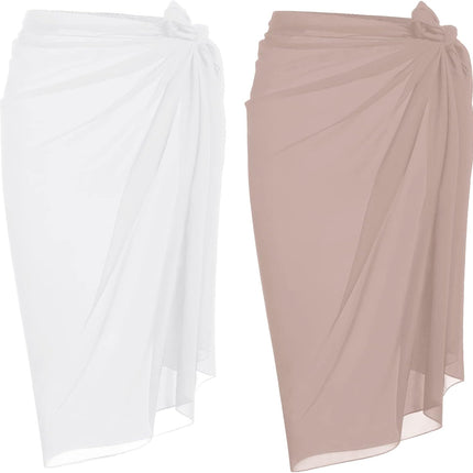 2 Pieces Sarong Coverups for Women Chiffon Long Bathing Suit Wrap Skirt Sheer Bikini Swimsuit Skirt
