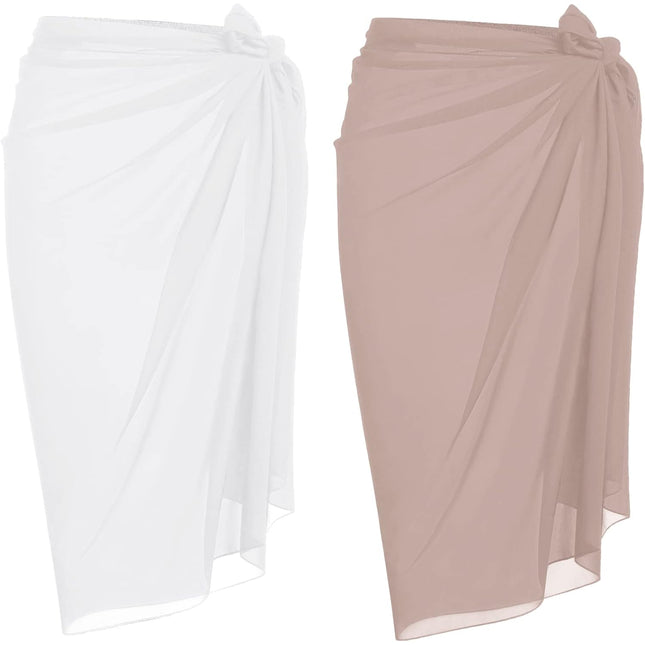 2 Pieces Sarong Coverups for Women Chiffon Long Bathing Suit Wrap Skirt Sheer Bikini Swimsuit Skirt
