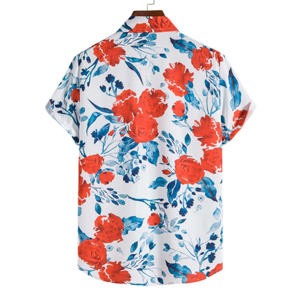 Floral Print Men Shirt Lapel Short