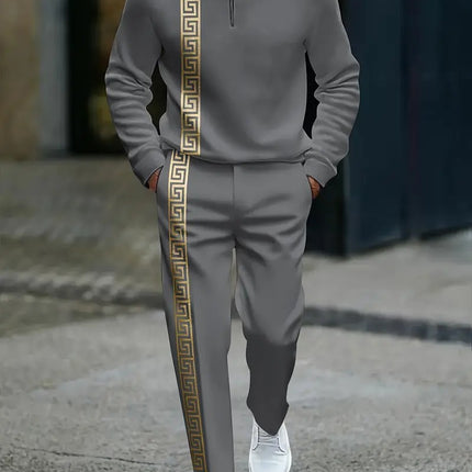 Long-sleeve Polo Shirt Long Pants Half-zip Placket Casual Sportswear Set