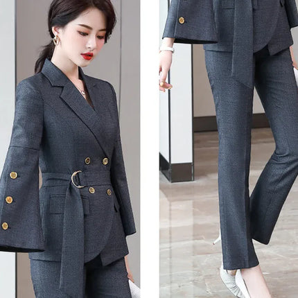 Double Breasted Women Suits Business Work Office Formal Pant Suits Female Elegant Blazer Sets Autumn Winter Clothes 2022 New