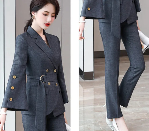 Double Breasted Women Suits Business Work Office Formal Pant Suits Female Elegant Blazer Sets Autumn Winter Clothes 2022 New
