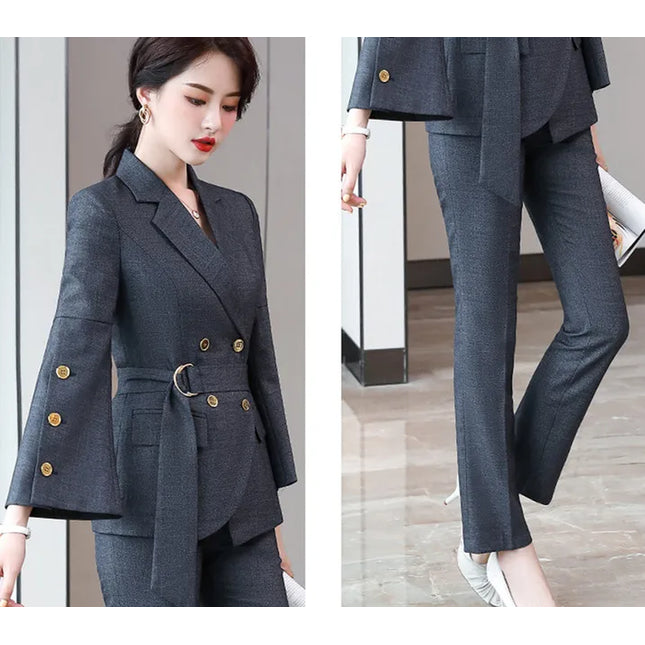 Double Breasted Women Suits Business Work Office Formal Pant Suits Female Elegant Blazer Sets Autumn Winter Clothes 2022 New