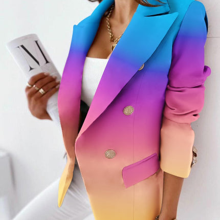 Long Sleeve Double Breasted Printed Blazer