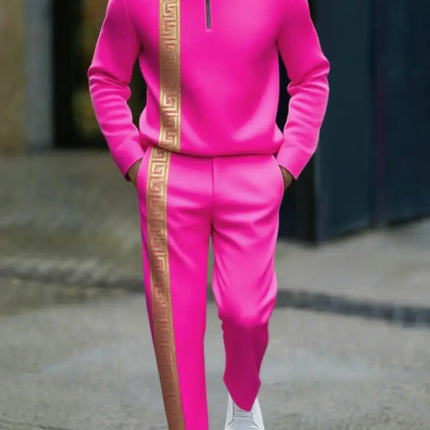 Long-sleeve Polo Shirt Long Pants Half-zip Placket Casual Sportswear Set