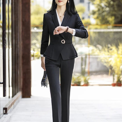 Women Skirt Suits Two Piece Set Office Ladies Blazer Pants Wine Red Elegant Business Suit Set Black Suits Work Wear Uniform