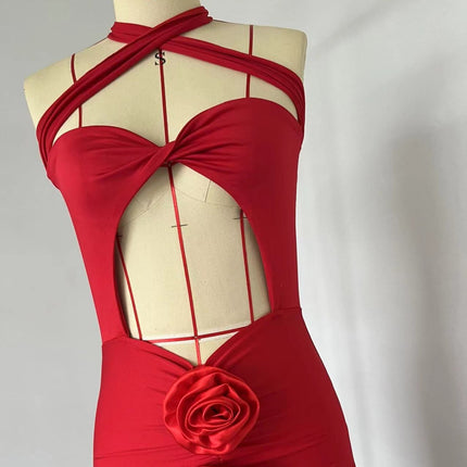Flower Cross Chest Dress Women