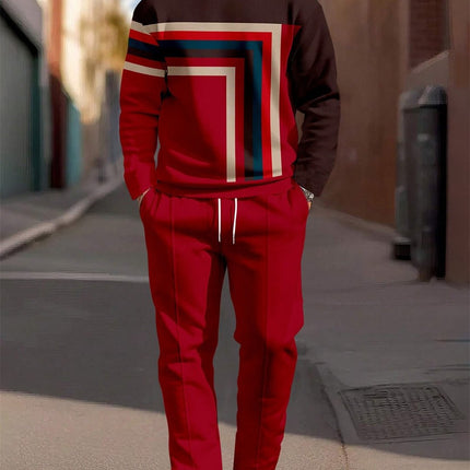Fashion Men's Casual Sporty Round Neck Sweatshirt And Pants Two-piece Set