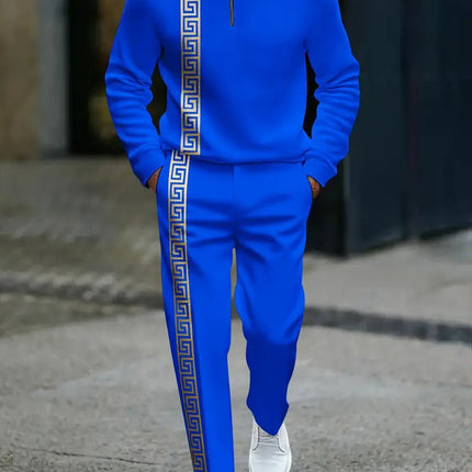 Long-sleeve Polo Shirt Long Pants Half-zip Placket Casual Sportswear Set