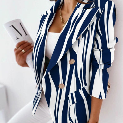 Long Sleeve Double Breasted Printed Blazer