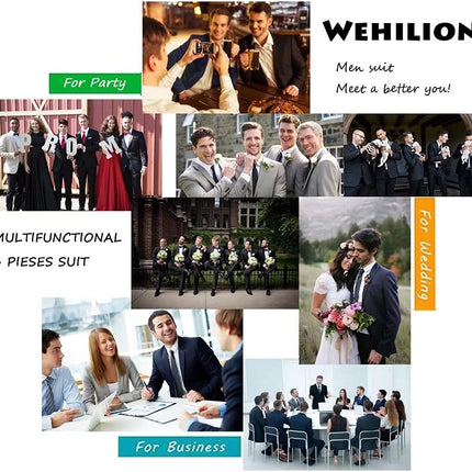Men Suit 3 Pieces Slim Fit, 2 Buttons Groomsmen Business Jacket Vest Pant Prom Tuxedo with Tie