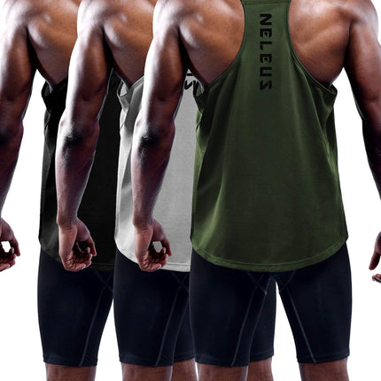 Men'S 3 Pack Workout Running Tank Top Sleeveless Gym Athletic Shirts,5080,Black/Grey/Olive Green,M