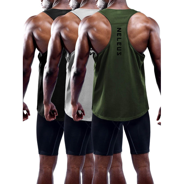 Men'S 3 Pack Workout Running Tank Top Sleeveless Gym Athletic Shirts,5080,Black/Grey/Olive Green,M